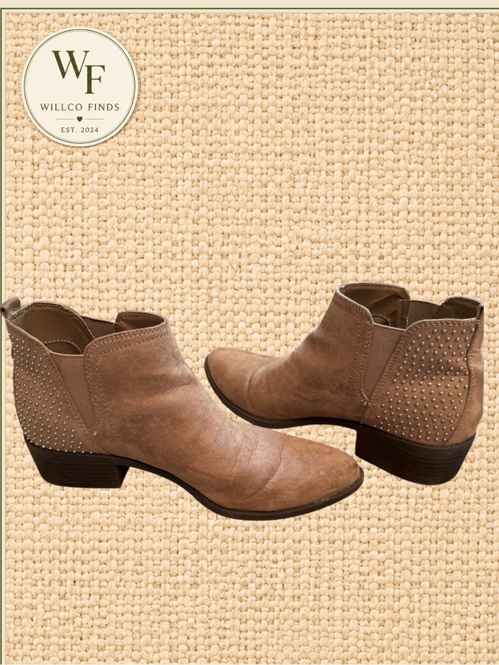 G by GUESS Women’s 8M Taupe Studded Chelsea Ankle Booties Block Heel
